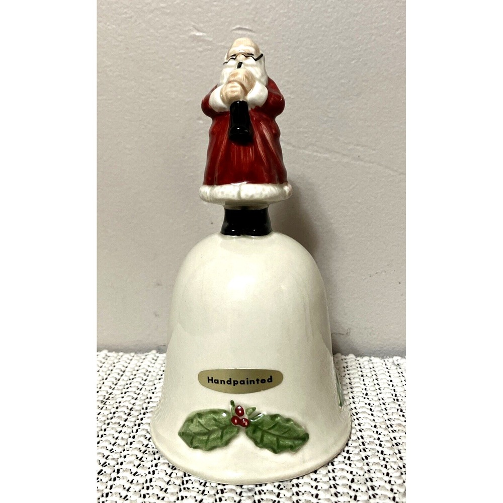 Vintage OMC Otagiri 6" CHRISTMAS HAND BELL with Santa Handle - Made in Japan